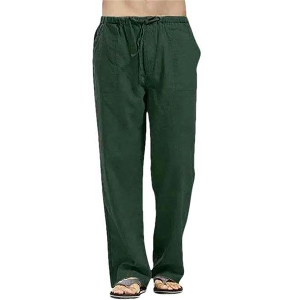 Pantalon d'été pour homme style chinois léger taille élastique couleur unie L