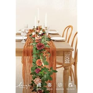 Lings Moment 5FT Terracotta Artificial Flower Garland Rose Eucalyptus Leaves Fall Floral Garland Burnt Orange Arch Flowers Vine for Wedding Party Backdrop Decor Mantel Table Centerpieces Decorations
