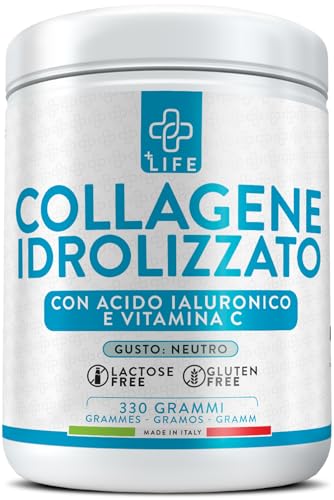 Collagene E Acido Ialuronico 330g Con Vitamina C PiuLife® Collagene Idrolizzato In Polvere, Peptidi Di Collagene Di Tipo 1, Integratore Pelle Capelli Unghie, Articolazioni, Collagene Puro Bovino