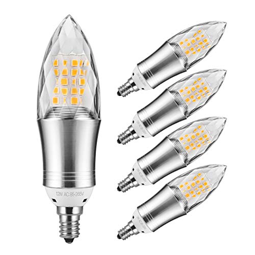 Yiizon 12W LED Candle Bulbs, Candelabra LED Light Bulbs, 3500K Warm White, 1200LM, E12 Base, 100W Incandescent Equivalent, Edison Screw LED Light Bulbs Non-dimmable,5-Pack