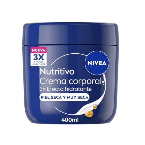 NIVEA Crema Corporal Nutritiva con 3x Efecto Hidratante, Tarro, 400 ml | Ligera, Con Aceite de Almendras y 3x Más Ácido Hialurónico, 72h Hidratación Profunda, Piel Seca, Rápida Absorción, Uso Diario