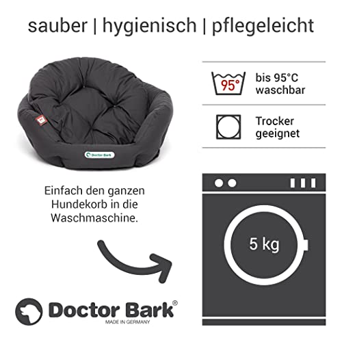 Doctor Bark - Hundebett rund - kuscheliges Hundekörbchen Mittelgroße Hunde mit orthopädischem Wendekissen und Toy-Bone - Waschbar bis 95°C - Made in Germany (M - 50x40 cm, Grau)