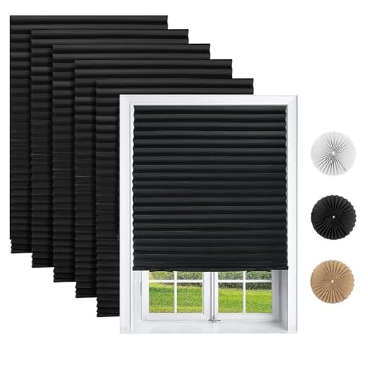 Changshade 6-Pack Blackout Pleated Paper Shades for Windows, Temporary and Portable Room Darkening Shades with 12 Clips for Travel, Peel and Stick to Install, Cut to Any Size, Black PLT36BK72A