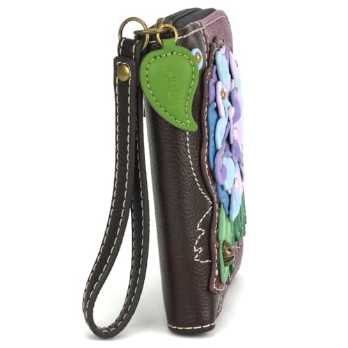 Image of CHALA Zip Around Wallet, Wristlet, 8 Credit Card Slots, Sturdy Pu Leather - Hydrangea - purple