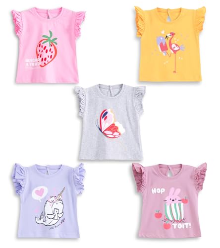 Image of YUV 100% Cotton Infant Baby Girls Printed Tshirts, Pack of 5