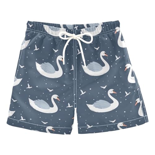 ALAZA White Duck Boys Quick Dry Beach Board Shorts Kids Swim Trunks Bathing Suit Swimsuit M