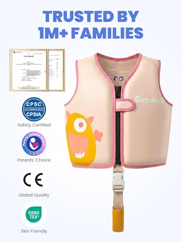 Gogokids Toddler Swim Vest Pool Floaties for Kids 1-2-3-5-7-9 Yrs, Neoprene Kids Swimming Jacket w/Adjustable Safety Strap & Zip, Toddler Float Jacket 33-66lbs for Beach Puddle Pool Boys Girls Niños — view 2