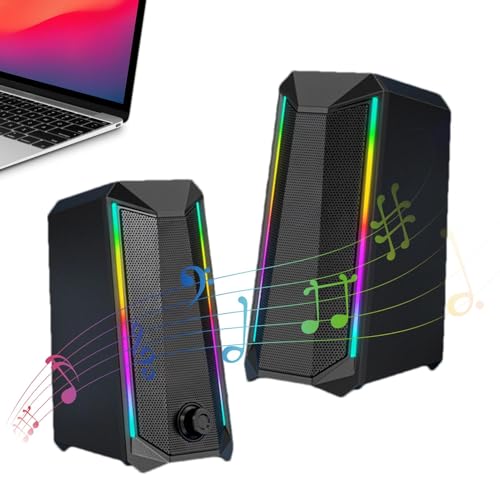 PC 用 RGB スピーカー、デスクトップ用 PC スピーカー - 2 個のボリュームコントロール PC スピーカー,強化されたサウンド、超大音量 USB 電源 RGB PC スピーカー、ラップトップ、コンピュータ、音楽、ビデオ、ノートブック用