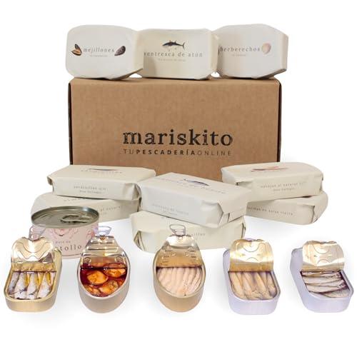 MARISKITO | Pack La Mar de Gallego - 10 Conservas Gourmet - Latas de Conservas Gallegas - Caja Regalo - Lote de Productos Delicatessen