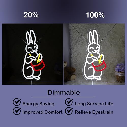 Image of Rabbit Play Drum Music Neon Sign Bunny LED Neon Light Up Sign for Music Room Wall Decor Window Lights Holiday Gift 7.8 inchx15.6 inch