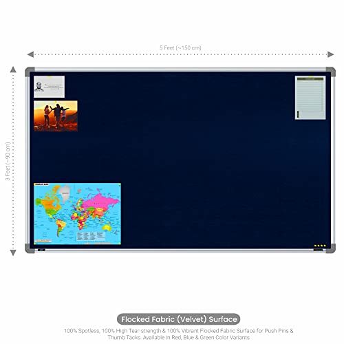 Image of Scholar Art Metis 3x5 Feet Fabric Pin-up Notice Board for Home, Office & School | High Strength Velvet Cloth + High Density Soft Board for Pinning Photos, Sticky Notes & Reminders (Dark Blue)