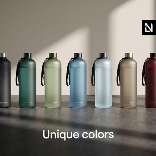 Image of LARS NYSOM Water Bottle 51oz | Drinking Bottle 1.5Liter | Ultralight Tritan Sports Flask leak-proof | Ideal for sports, office, yoga | 2 lids included (Black /Gold, XL 50.7oz)