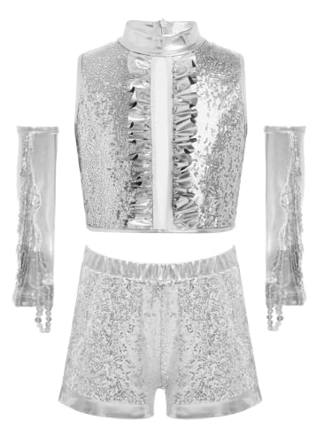 Conjunto de baile de ballet y ropa de danza moderna plata para niña