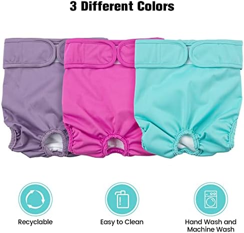 3pcs Washable Pet Female Dog Diapers Reusable Dog Nappies Dog Period Pants Dog Season Pants for Small Medium Large Dogs