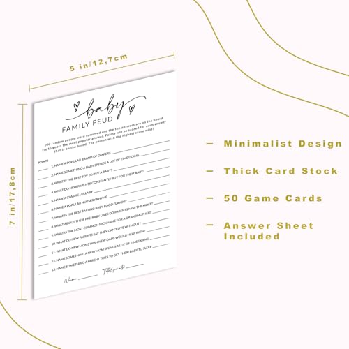 HerZii Prints Baby Shower Family Feud Game Cards, 50 Pack Baby Shower Game Cards with Answer Sheet, Minimalist Design (Baby Family Feud) - Thumbnail 2