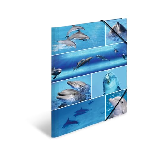HERMA 19221 Carpeta de dibujo Animales con motivo de Delfines, A3, cartón resistente, con impresión interior, carpeta de 1 palmo