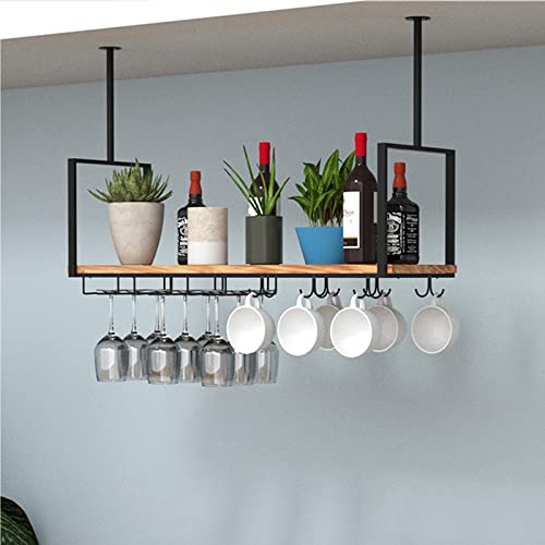 Support suspendu plafond en métal noir pour verres et cuisine
