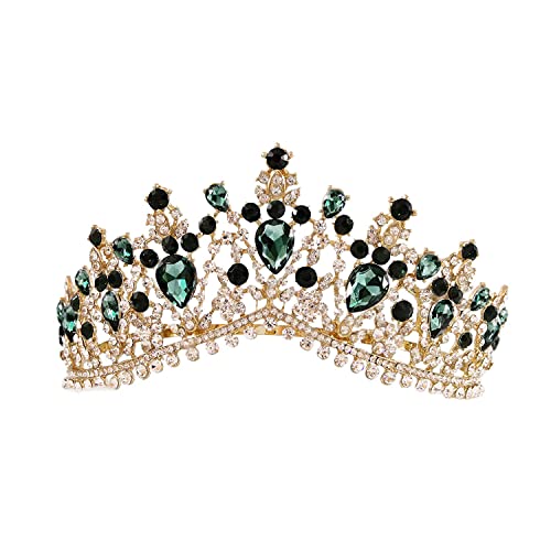Green Rhinestones Tiaras and Crown Shiny Cosplay Costume Headpieces Halloween Chirstmas Headbands