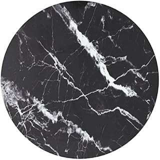 FAMIROSA Table Top Black Ø40x0.8 cm Tempered Glass with Marble Design