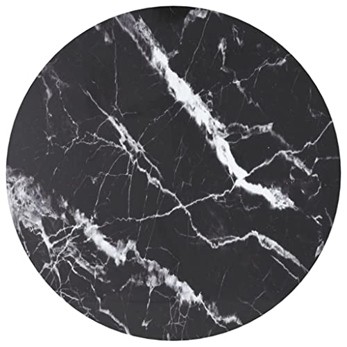 WRJENFSC Plateau de Table Rond 40 cm Verre trempé Noir Effet marbre, 8 mm d'épaisseur, Surface Robuste pour Salle à Manger Salon Bureau