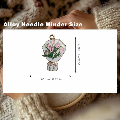 Image of 2Pcs Needle Minder for Cross Stitch, Pretty Flower Cartoon Enamel Pin,Embroidery Needlework Accessories,Gift for Cross Stitch Lover (Tulip Bouquet)