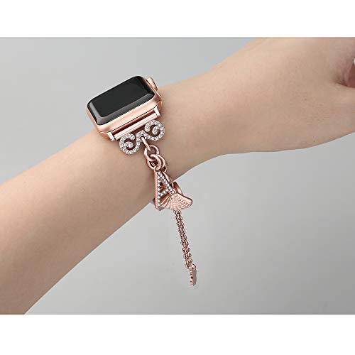 Secbolt Bling Bands Compatible with Apple Watch Bands 38mm 40mm iWatch SE Series 6/5/4/3/2/1, Women\'s Interchangeable Charms Adjustable Bracelet in Stainless Steel, Rose Gold - Thumbnail 6