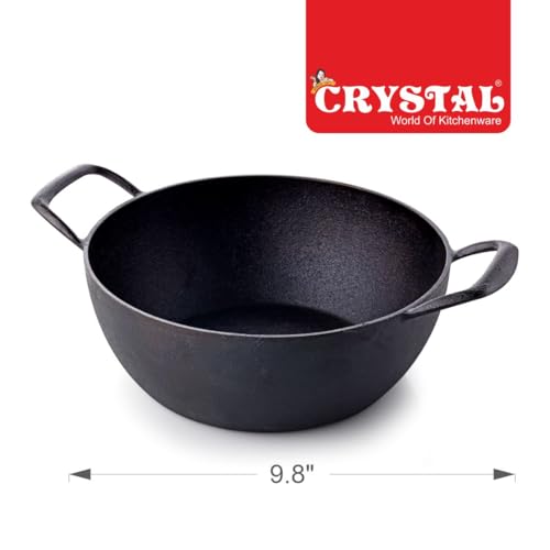 Image of Crystal Pre-Seasoned Cast Iron Kadai 250 Mm | Free Handle Cover | 100% Toxin Free | Naturally Non Stick | Long Lasting | Induction & Gas Stove Compatible