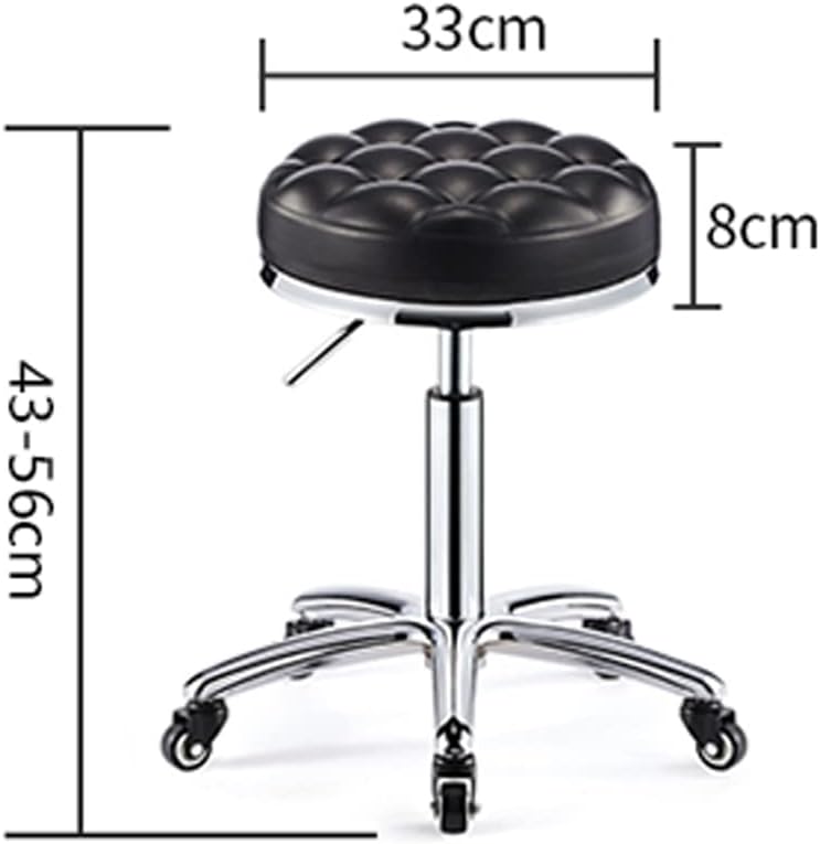 頑丈な高さ調節可能な作業場用スツール、ホイール付き、ダブルベアリング、耐荷重440ポンド、PUレザー製ローリングスツール、回転式サロ
