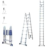 Aluminium Teleskopleiter 5,6 m (2,8 + 2,8), gelenkig und faltbar, ultraleicht, kompakt, Max. Belastung 150kg, Arbeitshöhe bis 6,5m, 5 Jahre Garantie