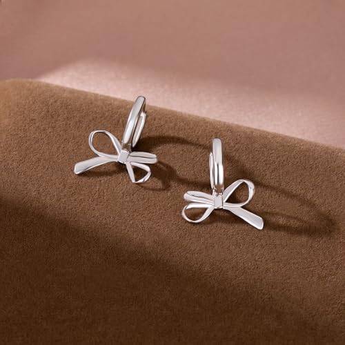 SLUYNZ 925 Sterling Silver Bow Hoop Earrings for Women Teen Girls Bow Ribbon Huggie Earrings2