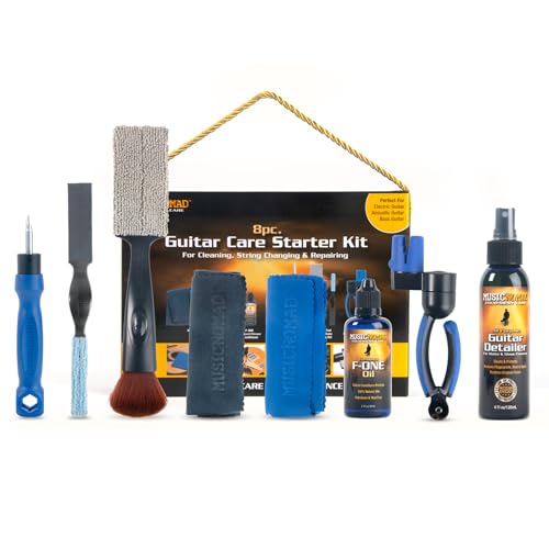 MusicNomad 8 pc. Guitar Care Starter Kit for Cleaning, Repair & String Changing Tools (MN299)