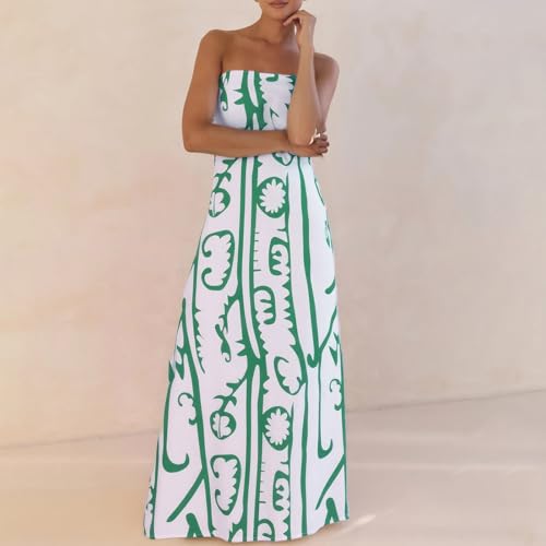 Image of Zwirelz Women Strapless Maxi Dress Boho Floral Print Flowy Long Tube Dress Off Shoulder Loose Beach Sundress