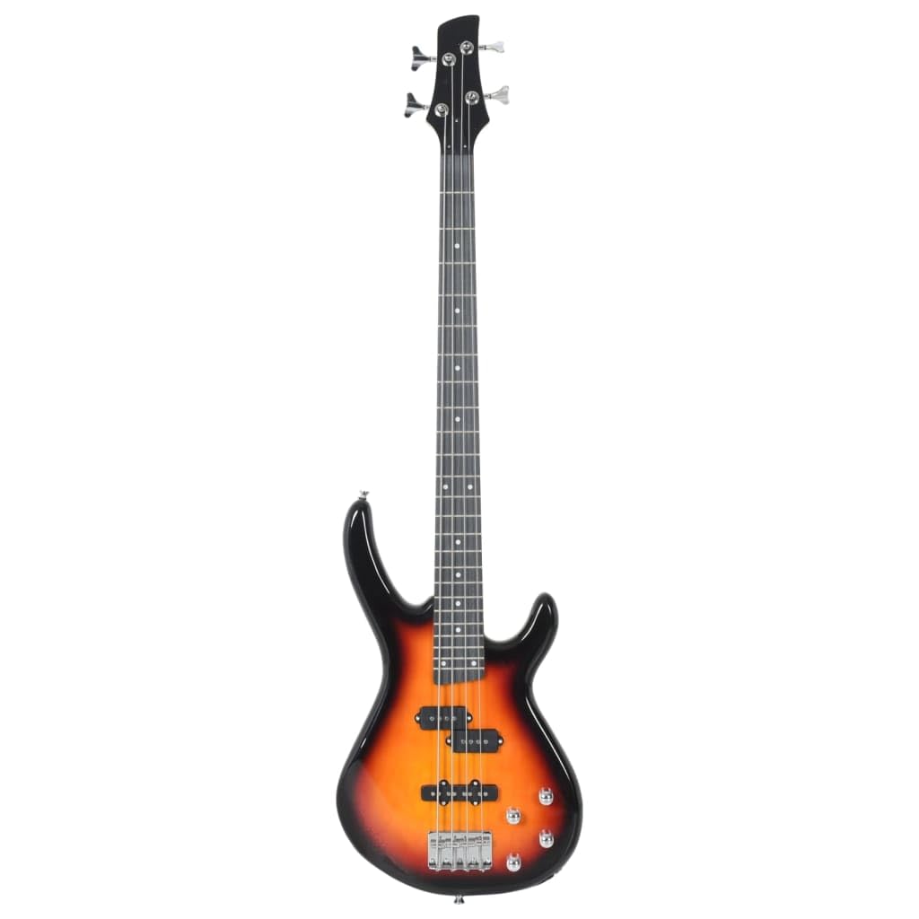 E-Bass für Anfänger 4/4 46 Zoll mit praktischer Tasche in Braun Schwarz langlebiges Massivholz inkl Zubehör ideal für Einsteiger Kinder Erwachsene Musikunterricht