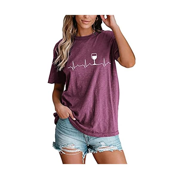 MYHALF-Wine-Heartbeat-T-Shirt-Women-Alcohol-Drinking-T-Shirt-Funny-Letter-Print-Short-Sleeve-Tee-Tops MYHALF Wine Heartbeat T-Shirt Women Alcohol Drinking T Shirt Funny Letter Print Short Sleeve Tee Tops