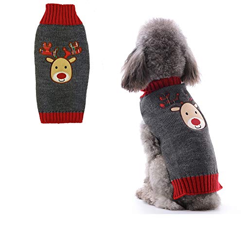 Delifur Dog Ugly Christmas Sweater Cute Reindeer Xmas Clothes Holiday Winter Sweater for Puppy Kitten Cats (XL, Reindeer)