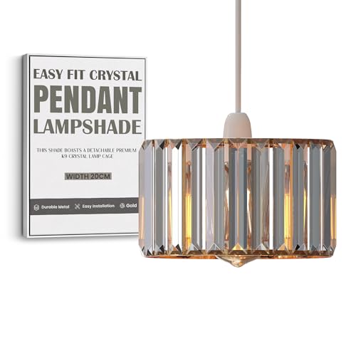 Modern Crystal Light Shade 20cm Gold Glass Lamp Shade Hanging Easy Fit Pendant Lampshade Ceiling Light Fixtures Chandelier for Bedroom, Living Room, Kitchen, Hallway