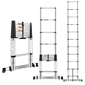 DEZEX 10.5 FT Stainless Steel Telescoping Ladders - One-Button Retraction Collapsible Extension Ladder for Home,RV,Attic,Lasts 375 LBS with Balance Bar and Wheels