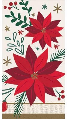 Winter Season Christmas Party Decorations, Modern Poinsettia Printed 3 Ply Luncheon Size Paper Napkins, Box of 192