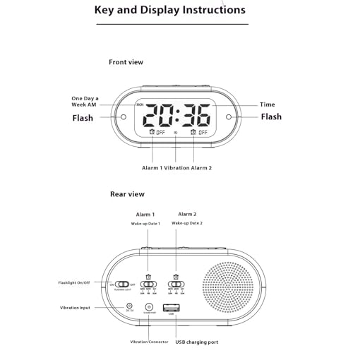 Reloj digital para dormitorio con vibrador de cama y carga USB inteligente 4