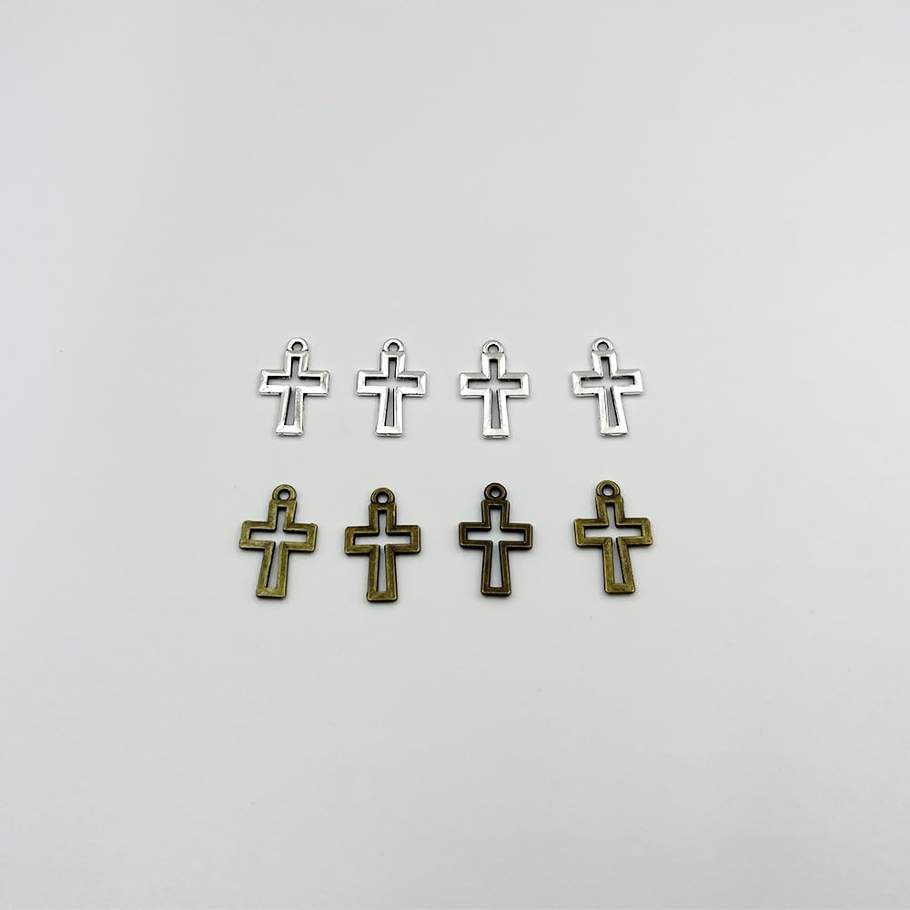 metulip 100Pcs Cross Charms Pendant Antique Bronze Silver Mini Metal Cross Pendants Charms for Jewelry Making DIY Bracelet Necklace Halloween Accessories - Image 6