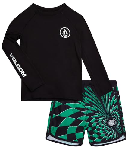 Image of Volcom Baby Boys Swim Set - 2 Piece Long Sleeve Swim Shirt Graphic Tees & Board Shorts, Infant Toddler Little Boys Swimsuit