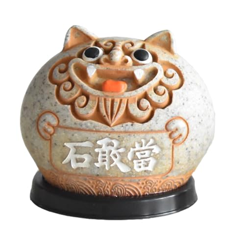 Estatua León Guardián Shisa Feng Shui Amarillo Gris Grande