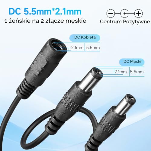 ANLINK Zestaw 4 kabli rozdzielacza prądu stałego 1 do 2-drożnego, 1 x złącze żeńskie na 2 męskie, wtyczka DC 5,5 mm x 2,1 mm, 2-drożny kabel rozdzielacza zasilania z adapterem Y do taśm