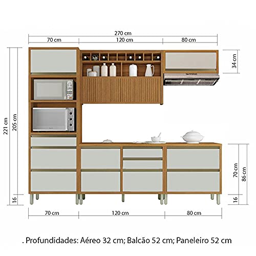 Cozinha Compacta 5 C/Aéreo para Geladeira Peças Baronesa-nesher Móveis - Freijo/Off white