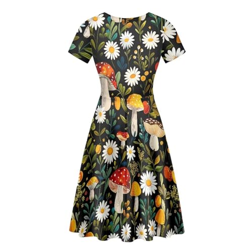 Image of HUGS IDEA Womens Puffy Swing Midi Dress Round Neck Short Sleeve Party A-Line Dresses