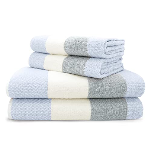 Velosso 4pce Premium 100% Cotton Towel Bale Set Multi Striped Ombre Hand Bath Towels Blue Grey 2 Hand with 2 Bath Towels Bundle Set Super Absorbent Quick Drying
