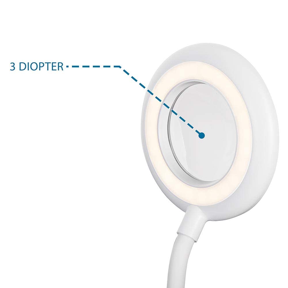 BAKAJI Lampada con Lente D' Ingrandimento 3 Diottrie con Luce Naturale LED 500Lm Accensione Touch e Braccio Flessibile Paralume Regolabile Girevole Batteria Ricaricabile USB per Estetista e Modellismo
