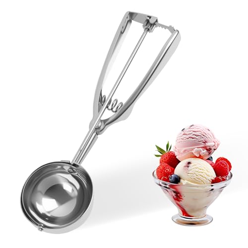 Jecdfs Cuillère à Glace en Acier Inoxydable avec Déclencheur pour Crème Glacée, Purée de Pommes de Terre, Biscuits, Gâteaux, Pâtes, Boules de Melon