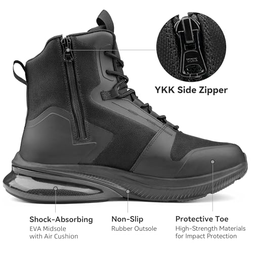Women's Wide Tactical Work Boots Side Zipper Comfortable Arch Support Waterproof Military Boots Outdoor Lightweight Motorcycle Combat Hiking Boots3