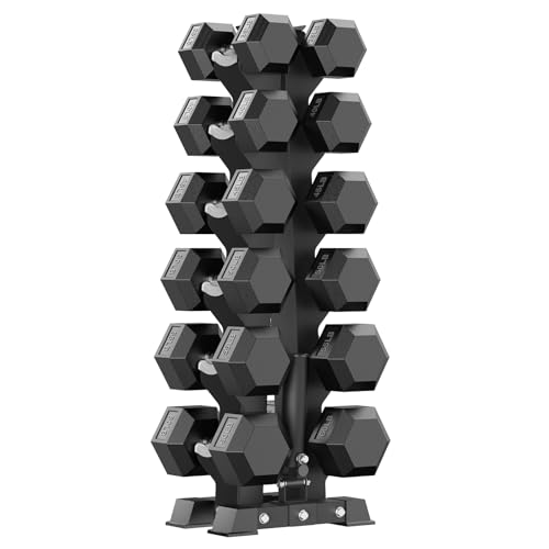 Image of PAPABABE Hex Dumbbell Sets with Rack, 100-600lb Rubber Coated Dumbbell Weight Set and Storage Rack, Multiple Options Hand Weights for Strength Training
